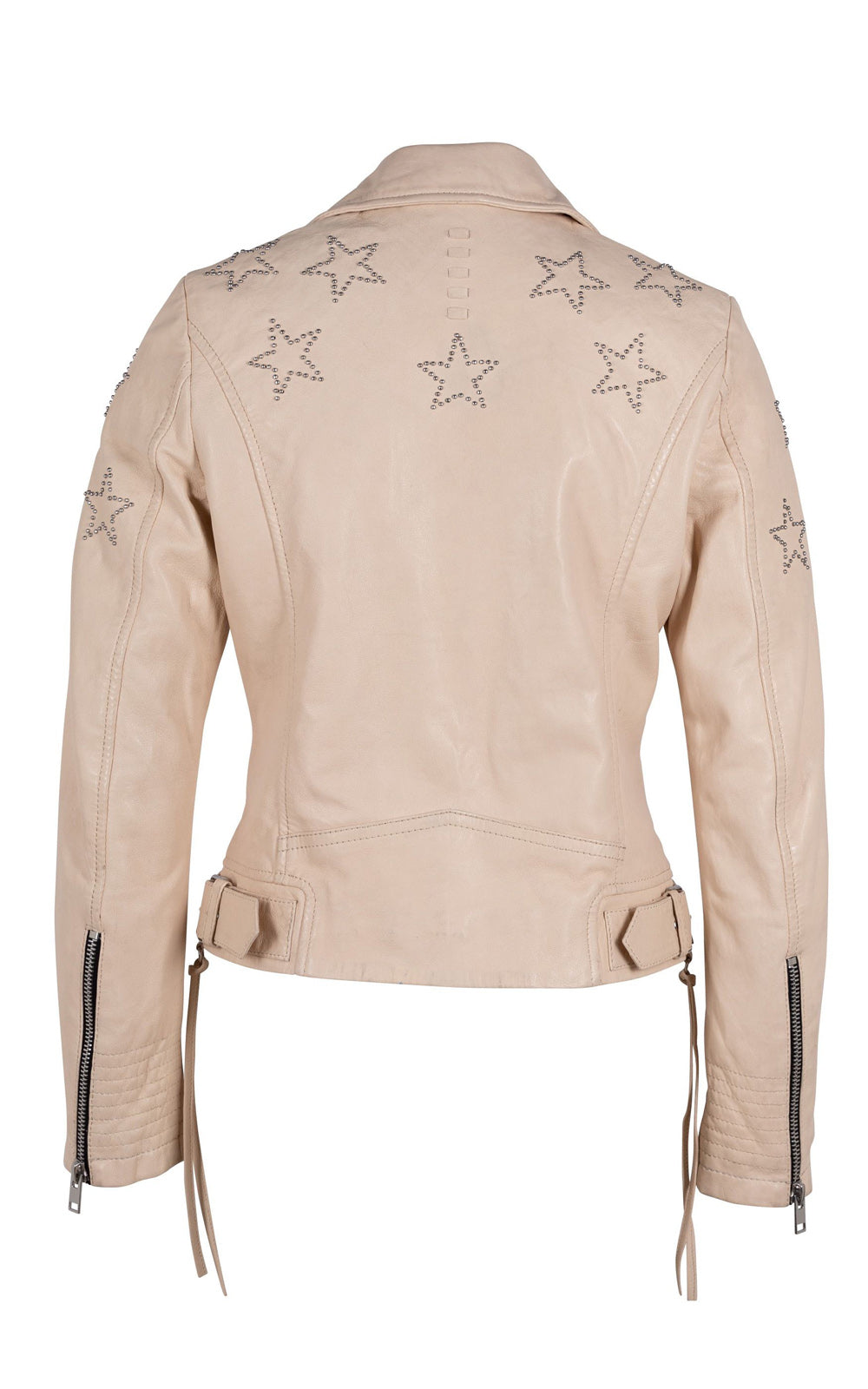 manteau en cuir court style perfecto avec étoiles au dos