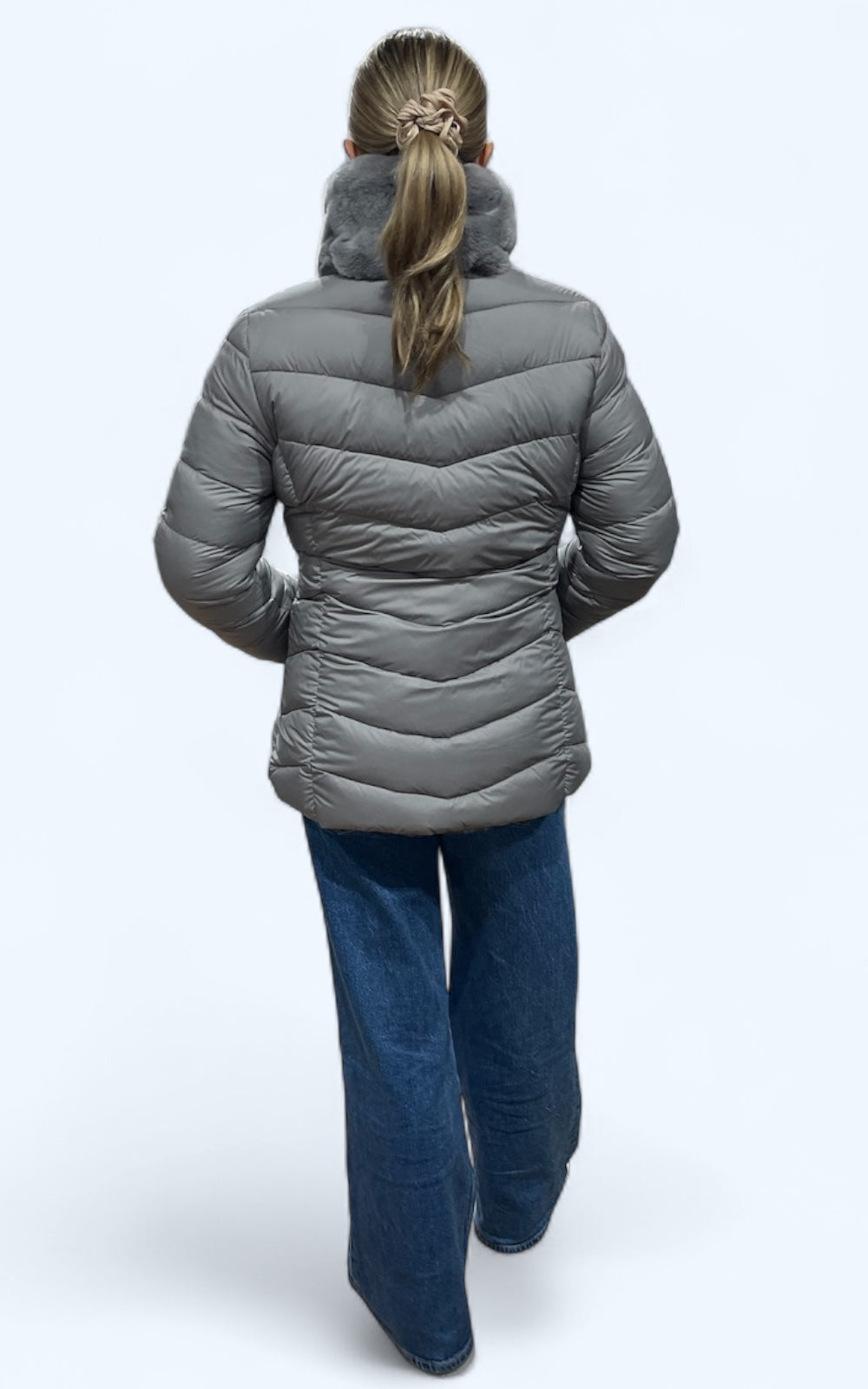 manteau en duvet doublé de lapin rex  #couleur_charcoal