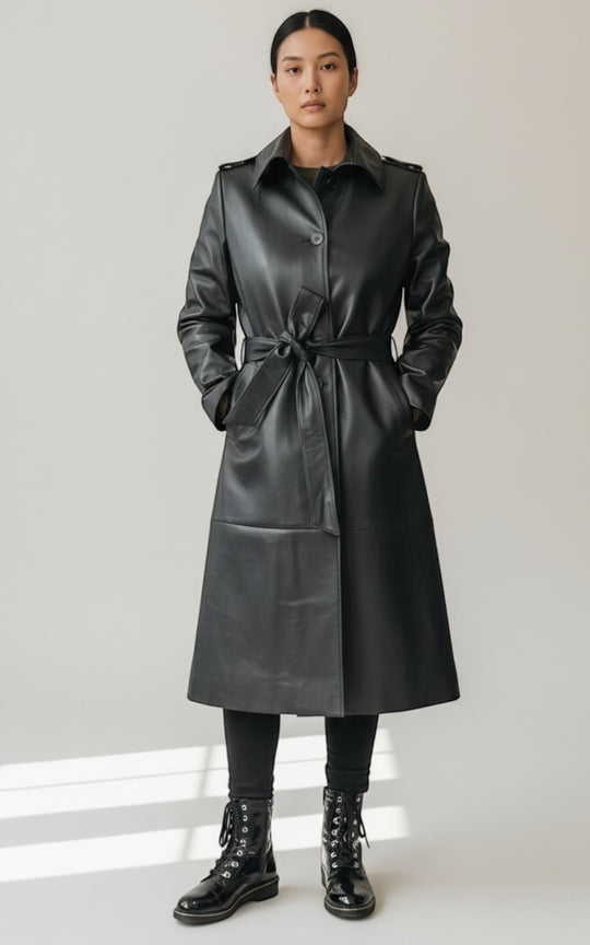 Leather trench coat