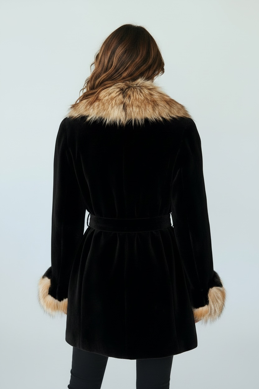 manteau en vison court avec col et manche de renard roux