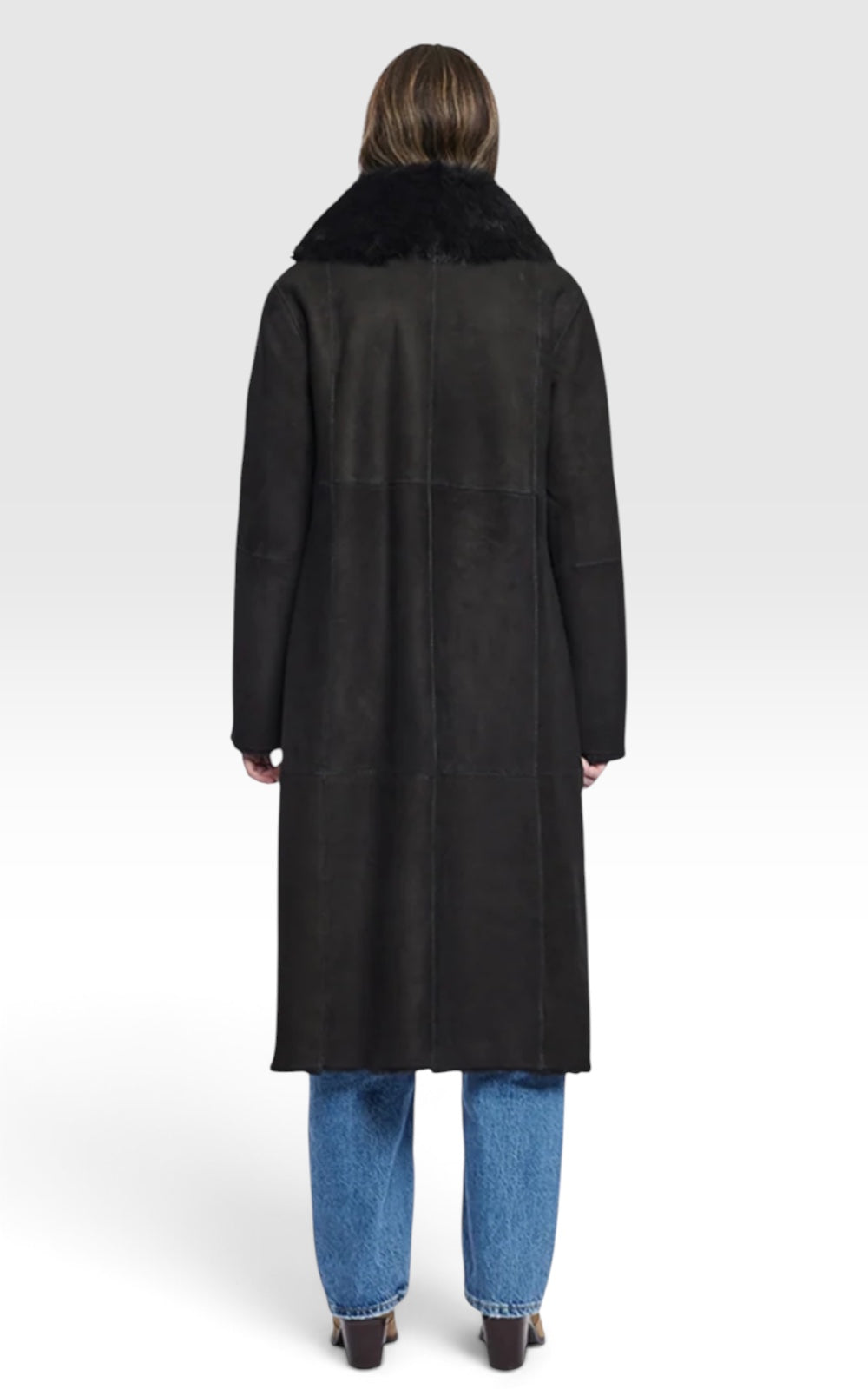 Manteau long en agneau retourné réversible