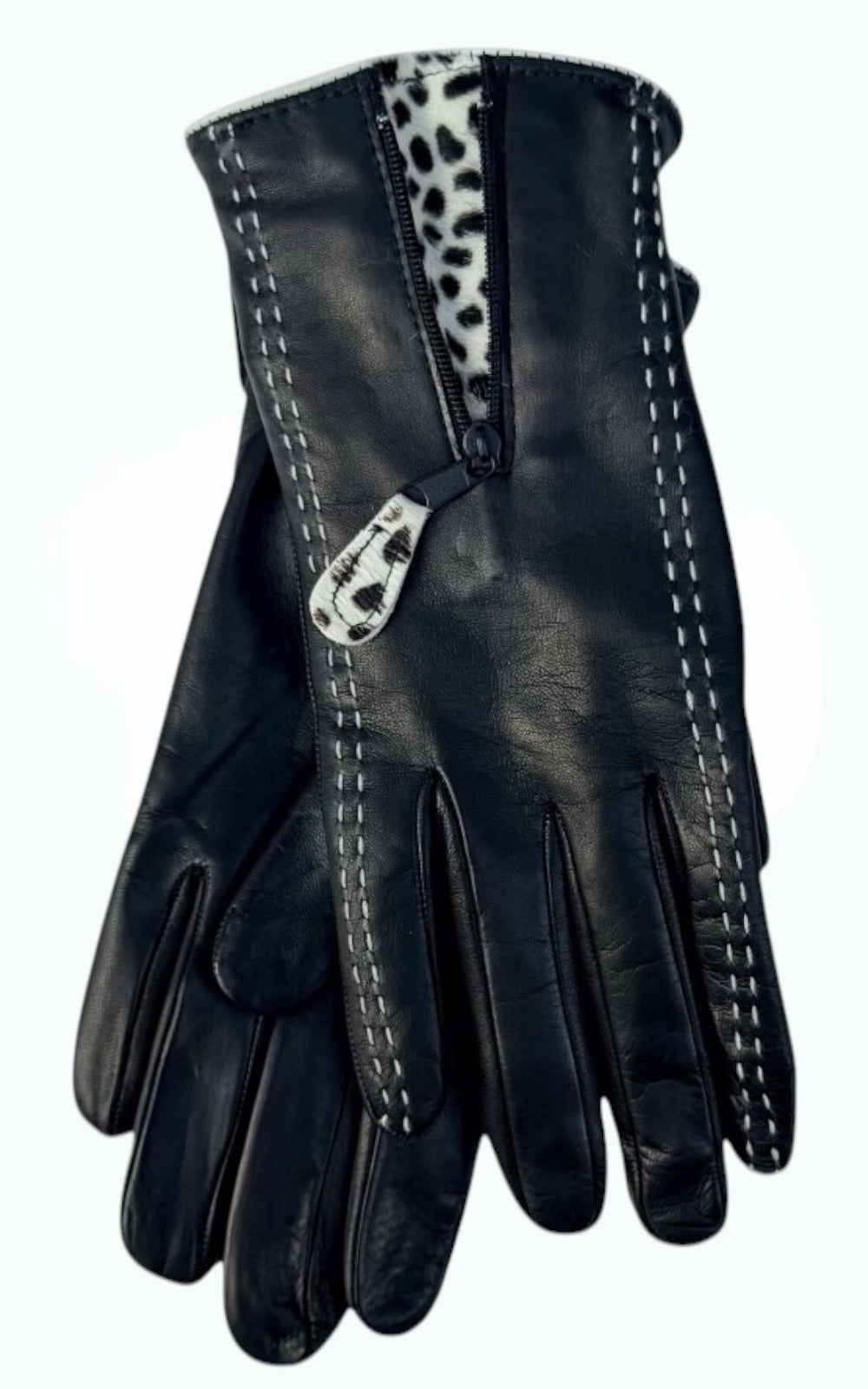 gant en cuir doublé en cachemire noir