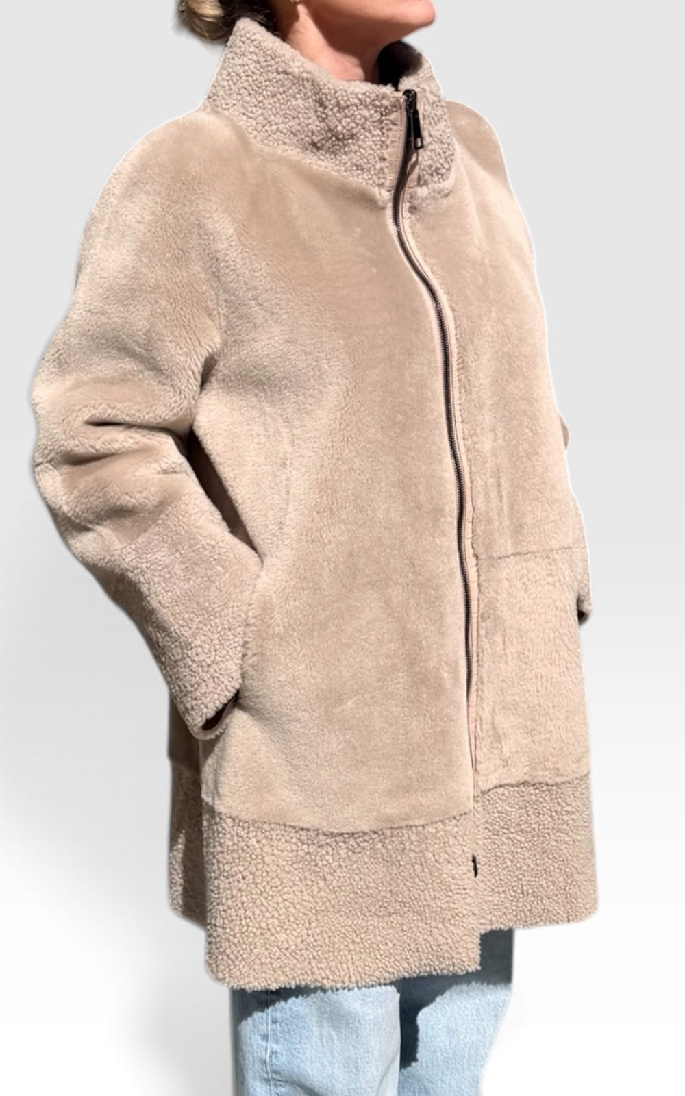 manteau en agneau retourné réversible 