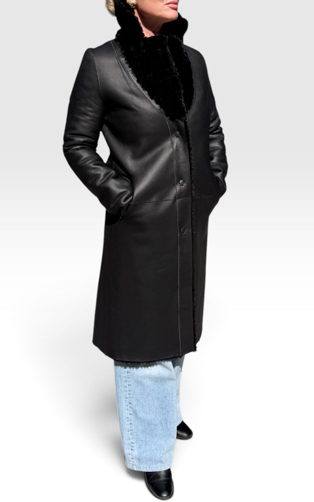 manteau long en agneau retourné