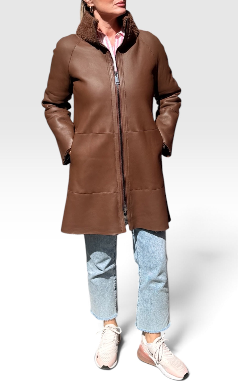 manteau en agneau retourné réversible #couleur_bronze