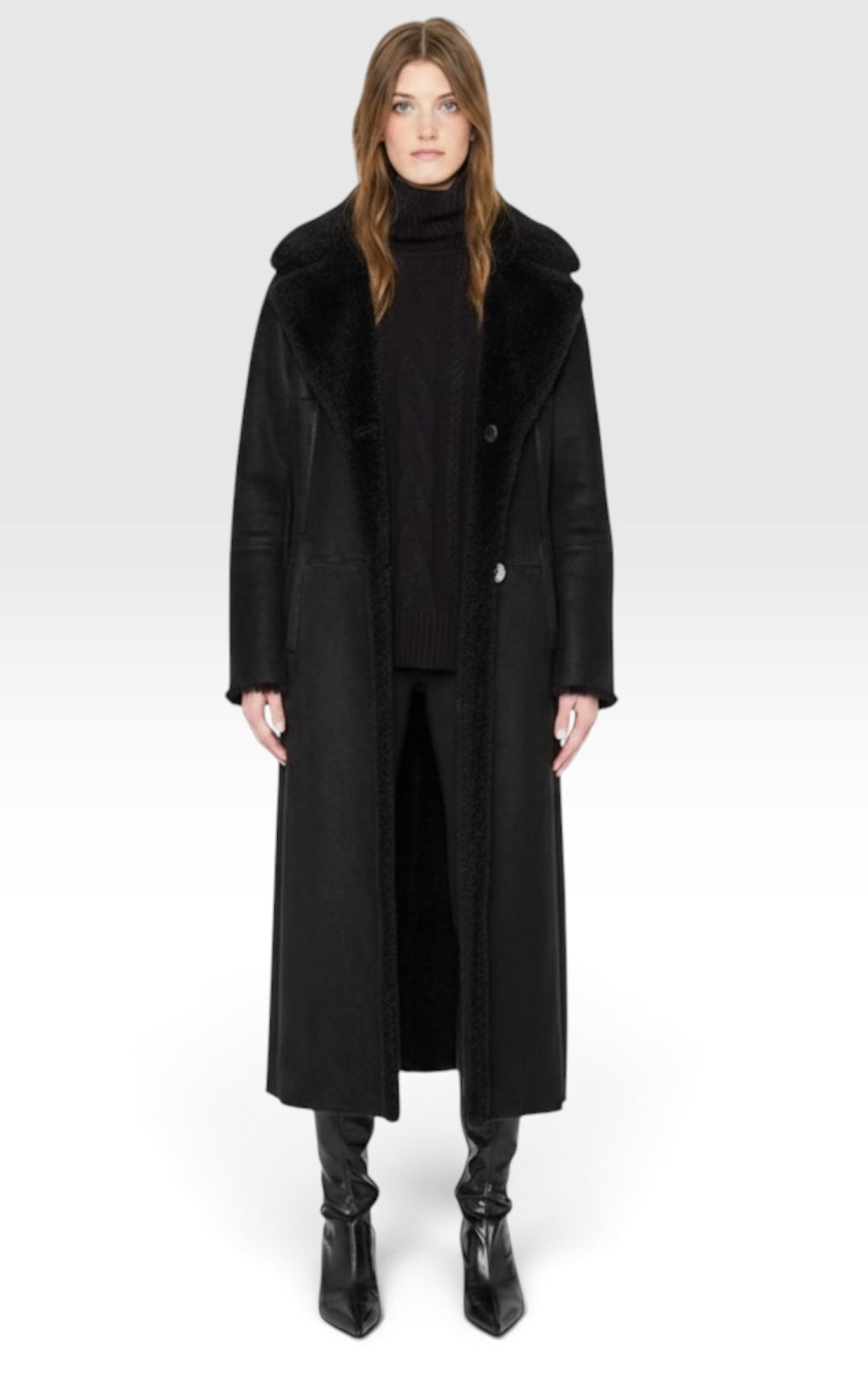 Manteau long en agneau retourné réversible