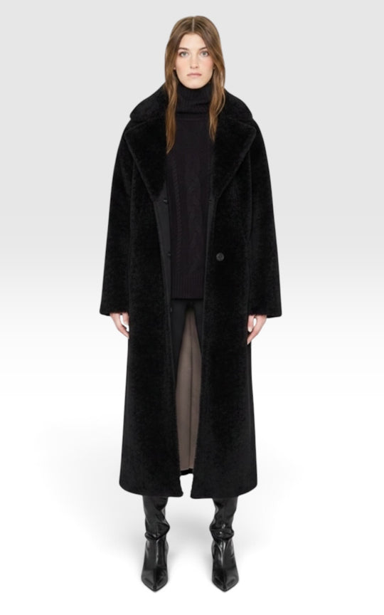 Manteau long en agneau retourné réversible