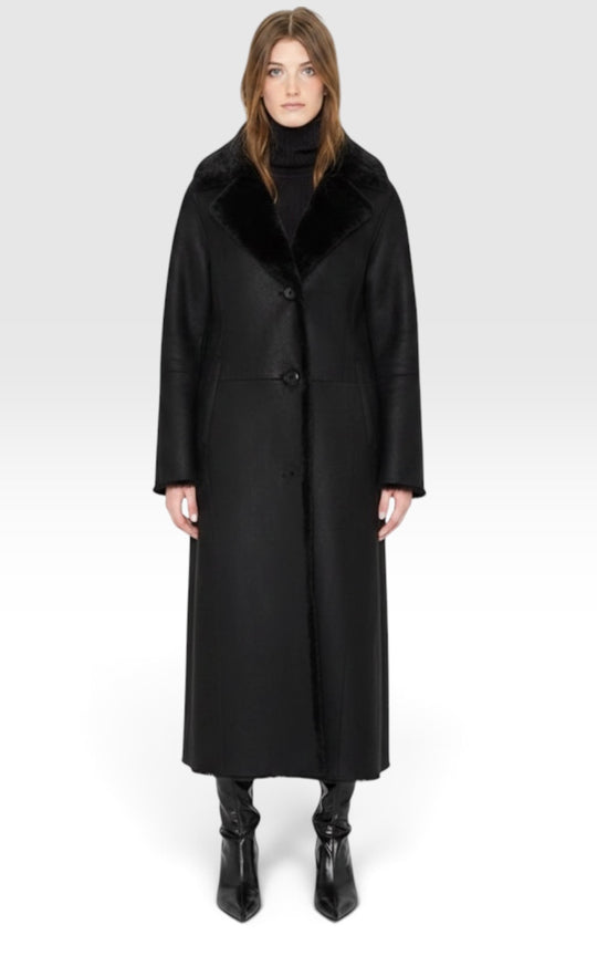 Manteau long en agneau retourné réversible