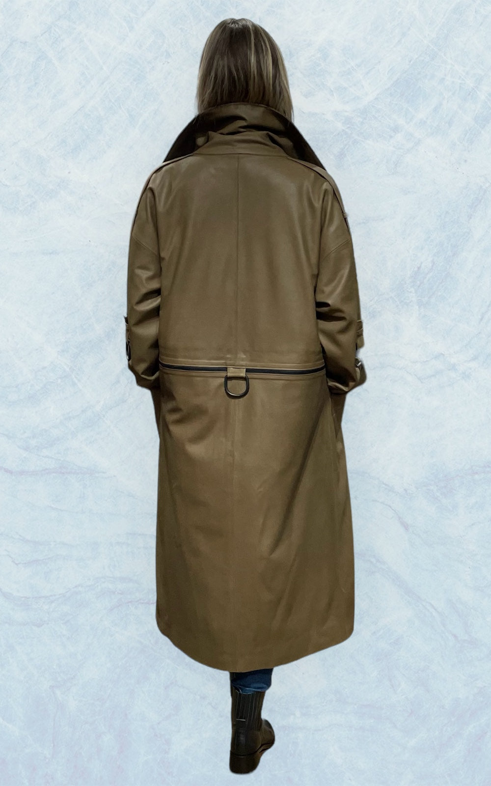 manteau en cuir long détachable oversize