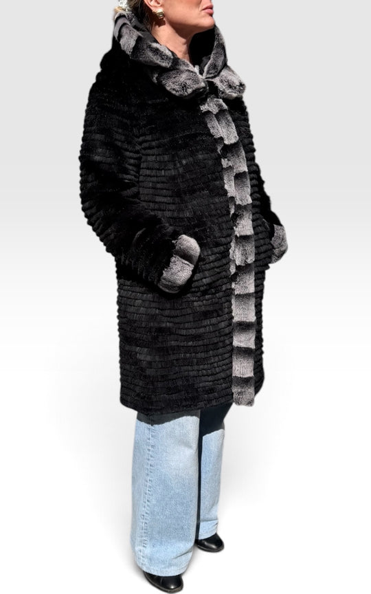 manteau imperméable réversible doublé  lapin rex 