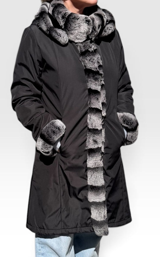 manteau imperméable réversible doublé  lapin rex 