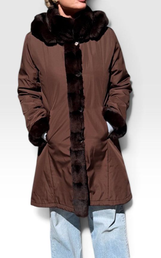 manteau imperméable réversible doublé  lapin rex 