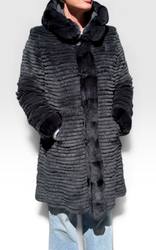 manteau imperméable réversible doublé  lapin rex 
