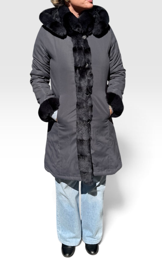 manteau imperméable réversible doublé  lapin rex 