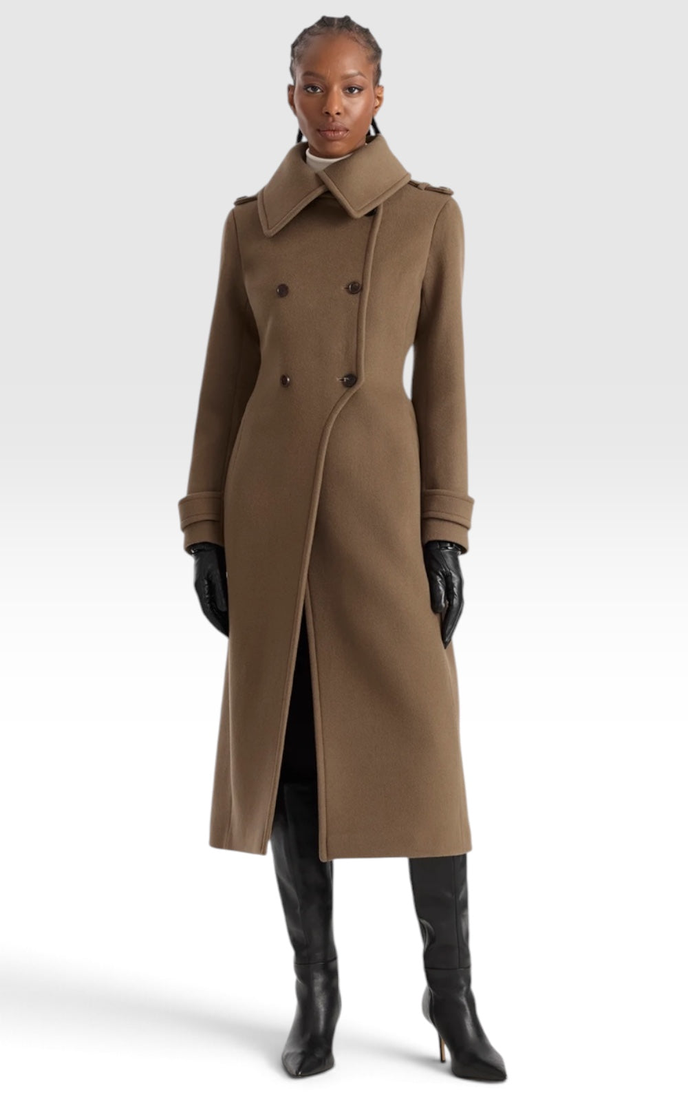 manteau en laine long ajusté camel