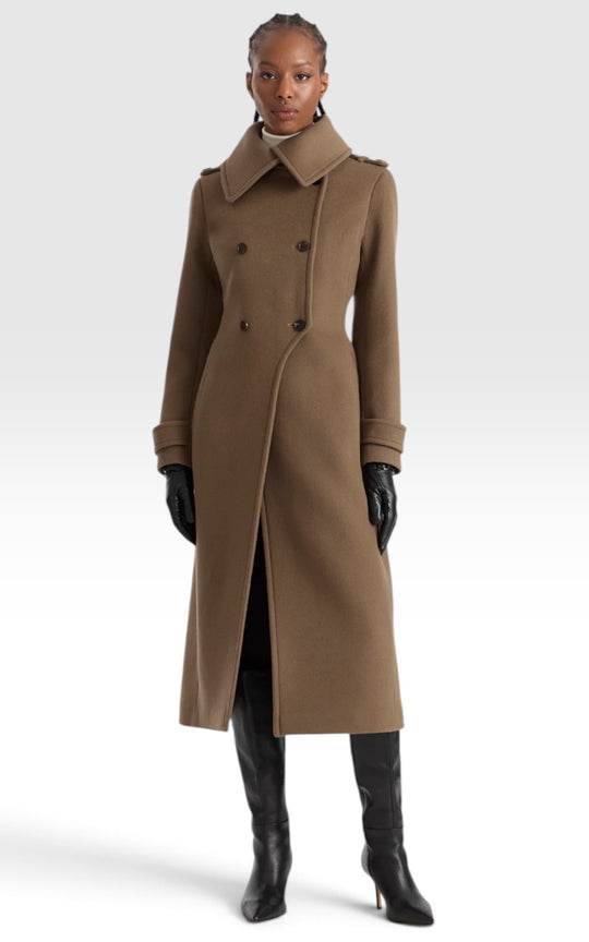 manteau en laine long ajusté camel