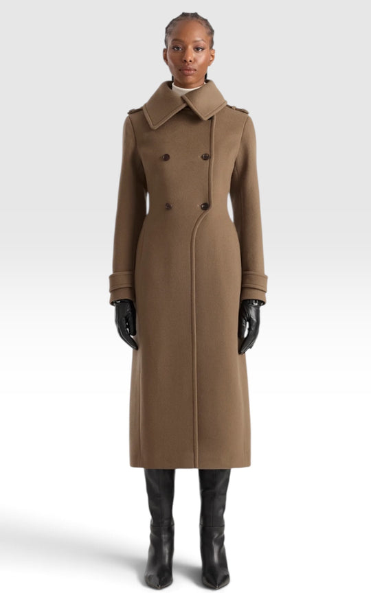 manteau en laine long ajusté camel