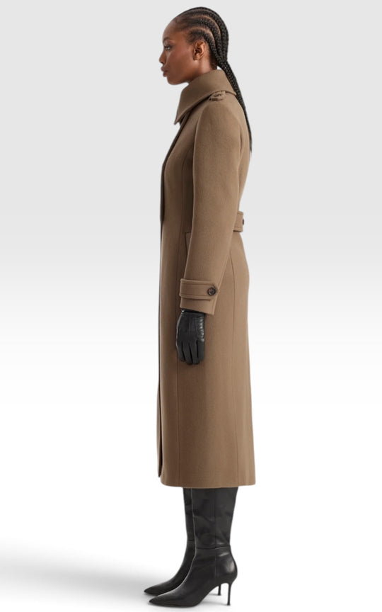 manteau en laine long ajusté camel