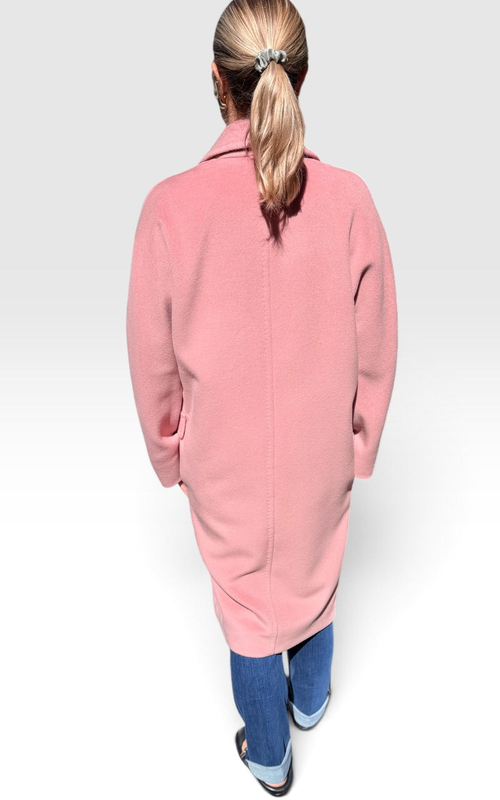 manteau en laine vierge longue au genou rose