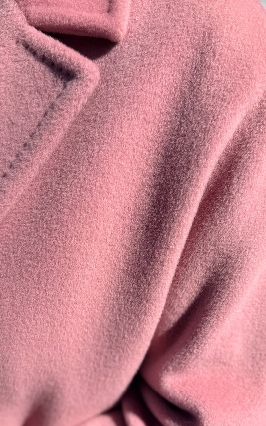 manteau en laine vierge longue au genou rose