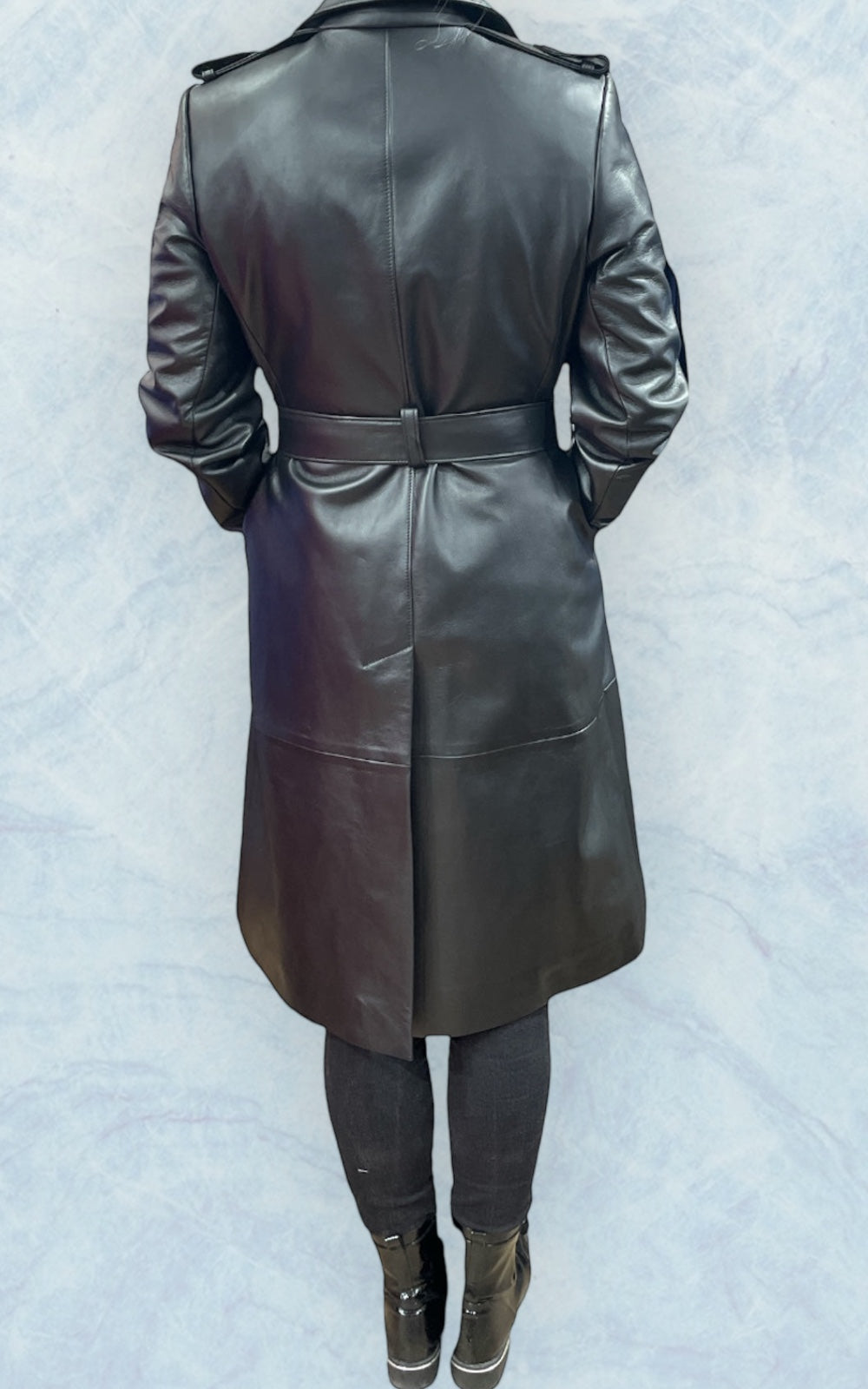 manteau en cuir trench long noir