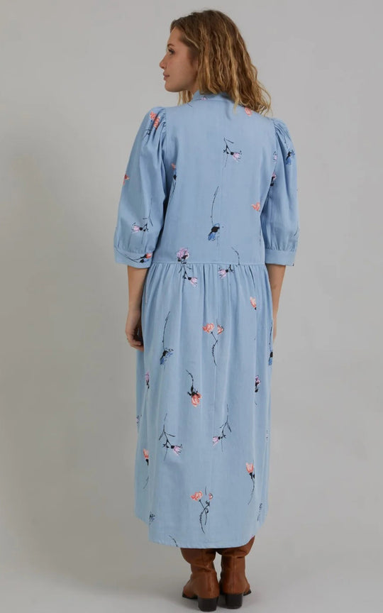 Robe longue style Denim avec imprimés de fleurs