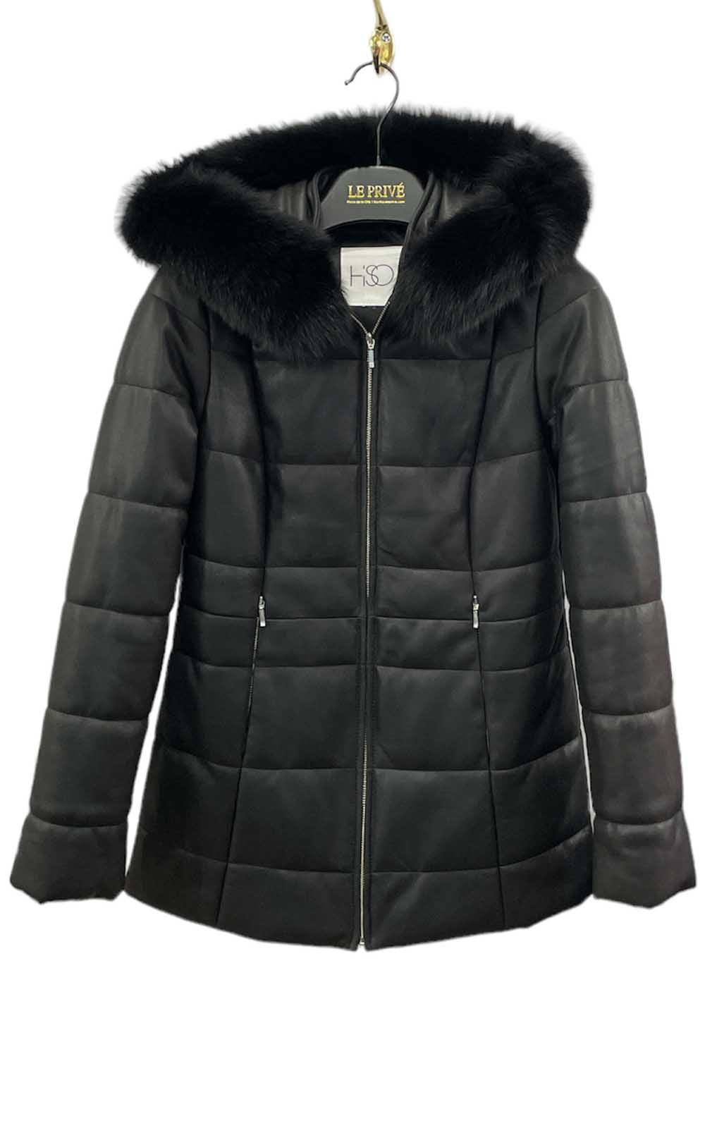 manteau en cuir noir doublé pour l'hiver