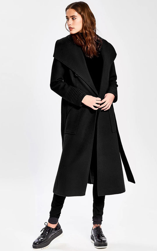 long manteau noir en laine alpaga