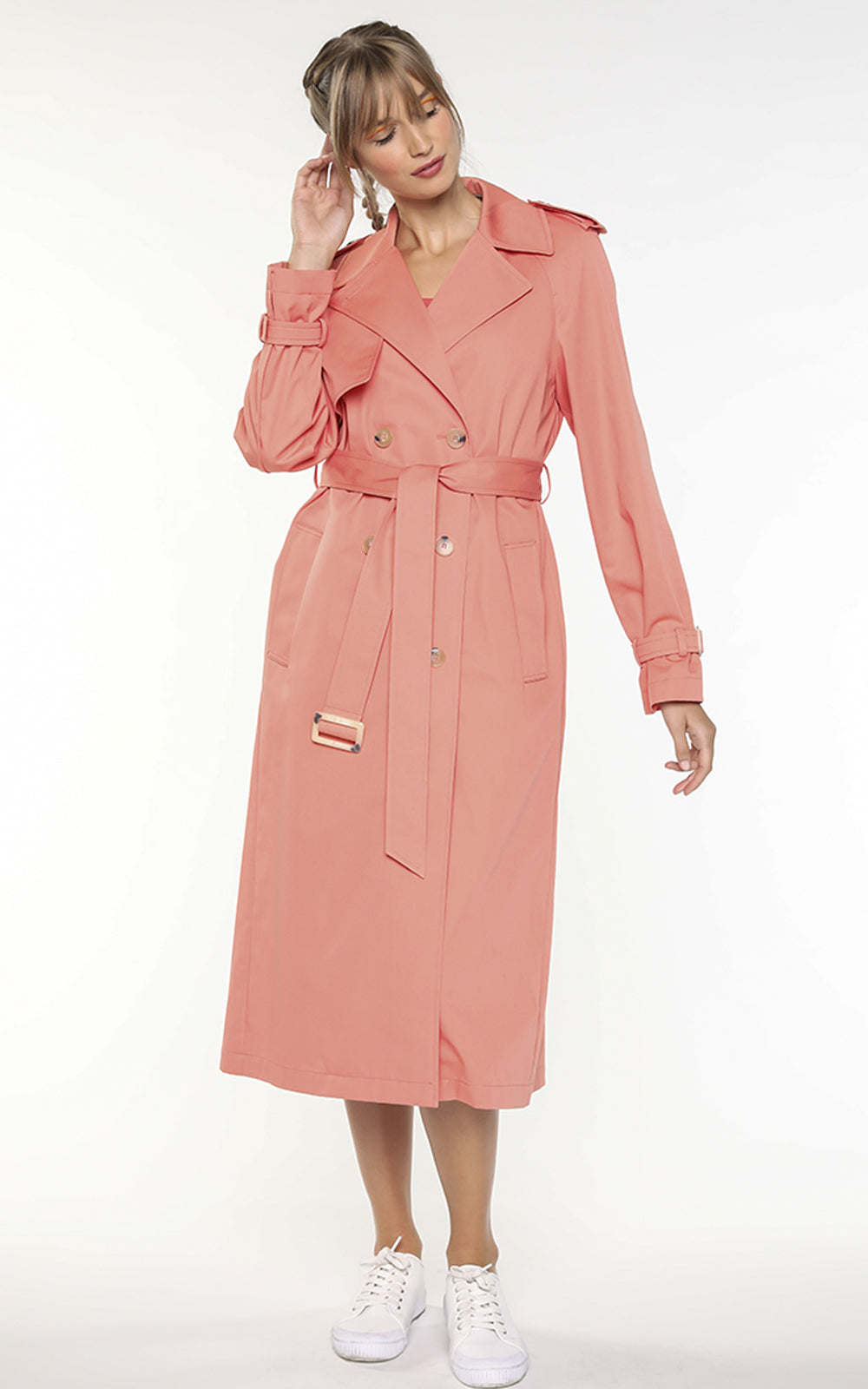 Long trench imperméable rose